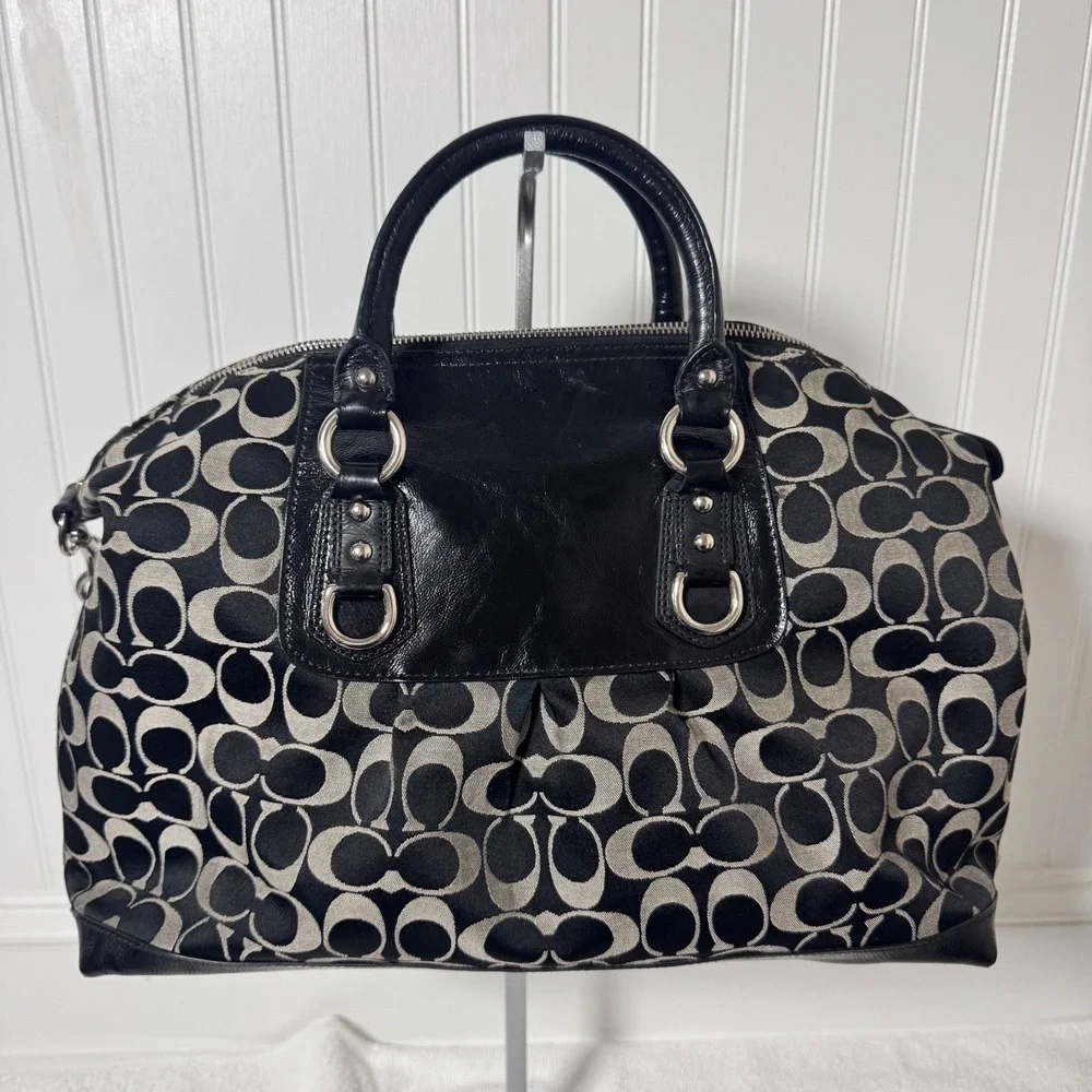 Coach Ashley Satchel Large Black Grey Signature Jacquard Shoulder Bag F15440
